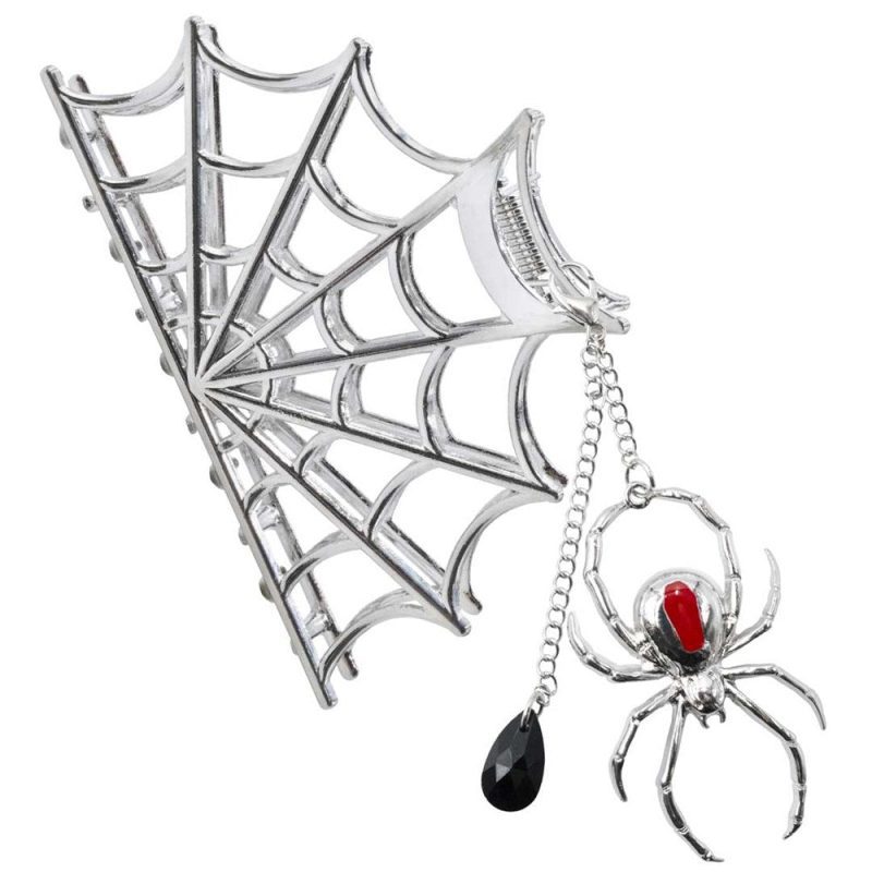 Spider Charm Web Claw Clip Silver - Kreepsville